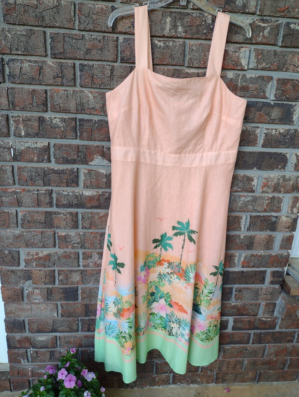Talbots Linen Blend Peach Maxi Sundress Women's 12 Sunset Horizon Tropical NWT